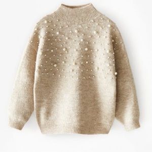 Zara Mock Neck Sweater with Pearls, XS
